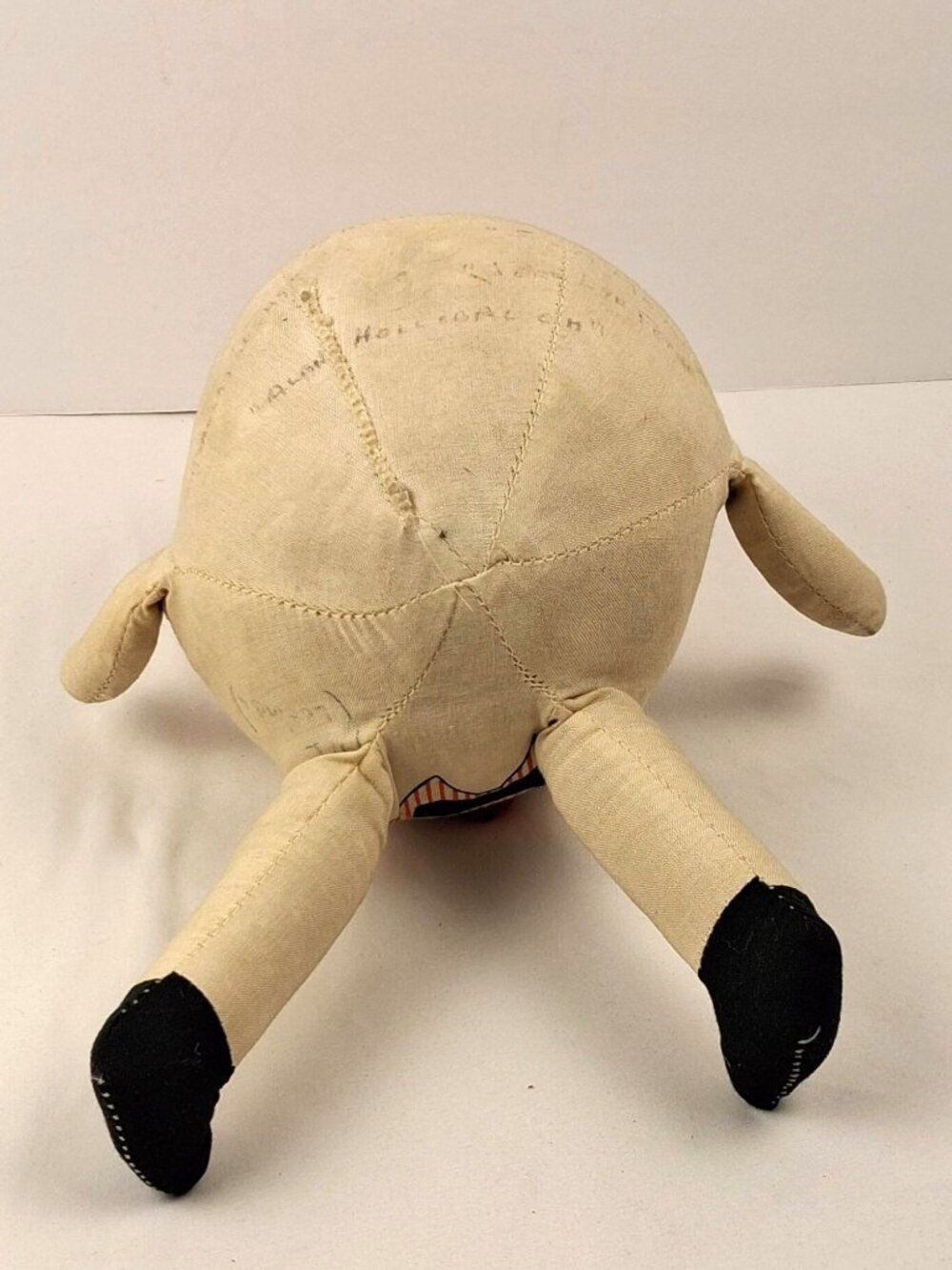 VTG Humpty Dumpty Cloth Doll W/ Red Striped Hat & Bow Tie 1940s Handmade Figure - Picture 2 of 15